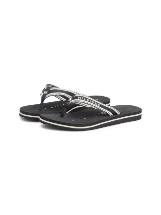 Tommy Hilfiger Zehentrenner "TH WEBBING SUMMER SANDAL" Sommerschuh, Strandschuh, Dianette mit Streifen und Logoschriftzug