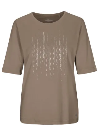 CLARINA - Rdh.-Shirt, Steinchen 743 mokka - Gr. - 36