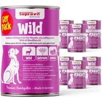 Supravit Nassfutter für Hunde 6 x 820g Dosen - Schmackhaftes Hundefutter nass Wild, Nassfutter für: Hund