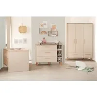 roba® Babyzimmer-Komplettset Jil - modernes Kinderzimmer in Cashmere mit Dekor in Chestnut, (3-er Set, Babybett 70 x 140 cm, Kleiderschrank & Wickelkommode), Hochwertige Griffe aus Massivholz