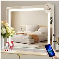 Nettlife Schminkspiegel Licht 50x40cm Spiegel 3 Farben USB Touch-Steuerung Hollywood Spiegel (3-farbig einstellbares Licht mit Memory-Funktion, 1-St., Touchscreen), 5 Facher Vergrößerung Spiegel USB Anschluss für Ankleidezimmer