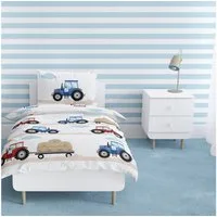 MTOnlinehandel Babybettwäsche Traktor 100x135 + 40x60 cm, 100 % Baumwolle, Biber, 2 teilig, soft und kuschelweich für Babys und Kleinkinder
