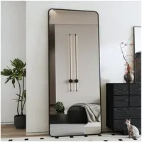 Boromal Ganzkörperspiegel 180x80 Spiegel groß Wandspiegel Schwarz mit Metall Alu Rahmen (Flurspiegel Bodenspiegel, Rechteckig, Rundbogen), für Schlafzimmer Garderobe Wohnzimmer Hotel Friseurladen