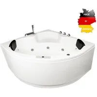 Basera® Whirlpool-Badewanne CLASSIC Indoor Eck-Whirlpool Badewanne Maui 130 x 130 cm, (Komplett-Set), mit 21 Massagedüsen, Wasserfall, LED, Touchpanel, Bluetooth und Radio