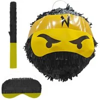 relaxdays Pinata Set Ninja mit Stab & Maske, schwarz