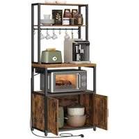 VASAGLE Standregal Küchenregal mit Steckdosen, Küchenschrank, 90 cm hoher Arbeitsplatte, Standregal mit 8 Haken, 40 x 60 x 170 cm