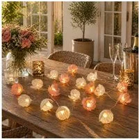MARELIDA LED-Lichterkette Blumen Blumengirlande 15 weiße u. rosa Blüten Timer L: 1,4m für Außen, 15-flammig