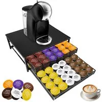 SunJas Kapselspender Kapselhalter Kapselschublade Kapsel‑Organizer mit 2 Schubladen, 72 Kapseln Kapazität,Kapselständer als Unterlage für Kaffeemaschine