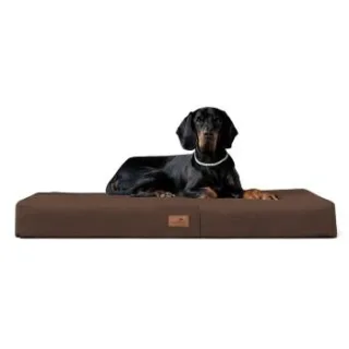 Tierlando FLOKI ORTHO PLUS - Orthopädische Hundematte aus Plüsch & High-Tech-Velours braun 80 cm, 13 cm, 60 cm
