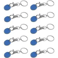 Macma Schlüsselanhänger 10x Metall Schlüsselanhänger mit Einkaufschip / Farbe: blau
