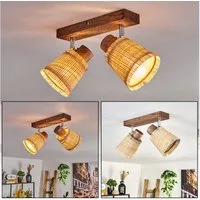 hofstein Deckenleuchte moderne Deckenlampe aus Holz/Metall/Bast in Dunkelbraun/Chromfarben, ohne Leuchtmittel, 2-flammig mit verstellbaren Strahlern, 2 x E14, ohne Leuchtmittel