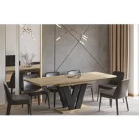 Endo-Moebel Esstisch Lara Esstisch 130–210cm ausziehbar für 8 Personen Tischbeine schwarz, Ausziehbar 130-210 (2x40 intern), 36mm, V-Säule, schwarz matt