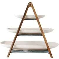 Villeroy & Boch Etagere Artesano Original Eye Catcherset, Massivholz, Porzellan, (Set, 4-tlg., je 1 Olivenschale 28cm, Baguetteschale 44cm, Obstschale 55cm, Etagere), Geeignet für Obst, Baguette oder Antipasti
