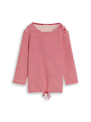 Tom Tailor - Langarmshirt mit Knopf-Details red offwhite regular stripe - Gr. - XL
