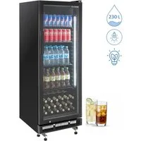 GastroHero Getränkekühlschrank Flaschenkühlschrank 230 L mit Glastür, LED & Schloss, schwarz GKS-230, 146.7 cm hoch, 53 cm breit, doppelverglaster Isolierglastür, Temperaturbereich: 0 °C bis +8 °