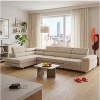 Muffo Ecksofa Wild Maxi mit Schlaffunktion inkl. Montage, L-form Couch mit Bettkasten XL, 6-fach verstellbare Kopfstützen