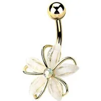 Taffstyle Bauchnabelpiercing Banane Piercing Stecker mit Zirkonia Kristall Blume weiße Blüten, Edles Blumen Bauchnabel Piercing Schmuck Stecker - Geschenkidee