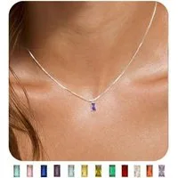LuxusKollektion Kette mit Anhänger Kette Damen 14K vergoldet 925 Silber Geburtsstein Silber 02 Februar