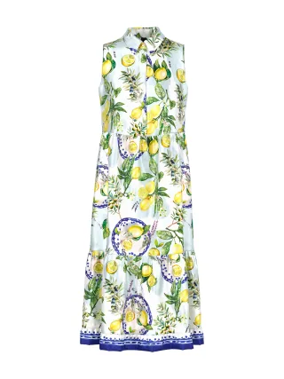 Marc Cain Additions - Viskose-Kleid mit Zitronen-Oliven-Print white - Gr. - 38