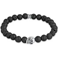 Kuzzoi Bead-Armband-Set Herren Totenkopf Lava Stein Perlen 925 Silber, Totenkopf