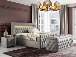 Boxspringbett Schlafzimmerbett SEVRA Nr.3 140x200cm in Elisa Velvet Hellgrau