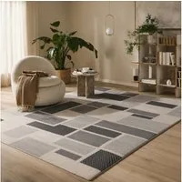 Vimoda Designteppich Kurzflor Teppich Boho 3D Hoch-Tief-Effekt, Rechteckig, Höhe: 12 mm, Teppich Wohnzimmer & Schlafzimmer