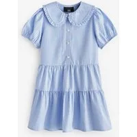 Next Volantkleid Gestuftes Kleid mit Vichykaros + hübschem Kragen (1-tlg)