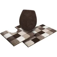 Grund Badematte Mosaik, Badvorleger, Badezimmer Teppich, sehr weich, Höhe 20 mm, rutschhemmend beschichtet, fußbodenheizungsgeeignet, Kunstfaser, rechteckig, 3-tlg. Stand-WC Set, angenehm weich, auch als 3 teiliges Set erhältlich, Made in Europe