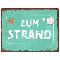 speecheese Metallschild Zum Strand Metallschild XL in 21x28 cm für den Sommer