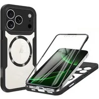 Wigento Handyhülle Für Apple iPhone 17 Pro Max MagSafe Ring Full Body TPU Hülle Schwarz, MagSafe 360 Grad Schutz Schutz Hülle