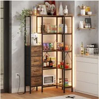 OYRREU Bücherregal Wohnzimmer, Homeoffice Eckenregal, LED-Beleuchtung, Helligkeit & Farbe einstellbar, Regal, 1-Stk., Wohnzimmerregal, Stauraumregal, App-gesteuert, 5 Ebenen, schmal, Aufbewahrungsregal