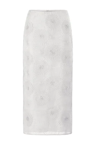 Rich & Royal - Flower Midi Skirt white - Gr. - 40