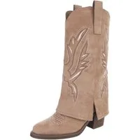 Ital-Design Moderne Damen-Stiefel mit Wellenstickerei und Absatz Westernstiefel (90726902) Blockabsatz Stiefel in Hellbraun