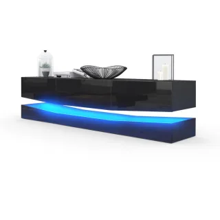 Vladon Lowboard, Schwarz Hochglanz, Holzwerkstoff, 178x48x39 cm, Wohnzimmer, Wohnwände, Lowboards, Lowboards stehend