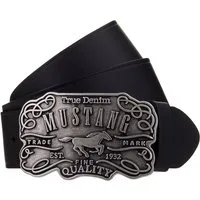 MUSTANG Ledergürtel feine Logoprägung, Echtleder, aufwendige Gürtelschnalle