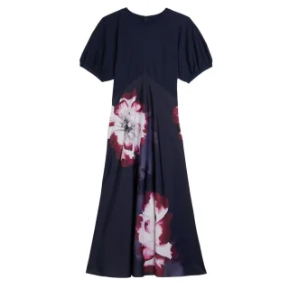 Ted Baker Mitzic Ponte Oberteil Bedrucktes Marineblaues Satinkleid
