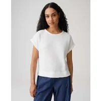 OPUS Kurzarmshirt Sishell aus Jersey mit Wabenstruktur Aufschlag am Ärmel, leichte Transparenz, weicher Griff, Casual