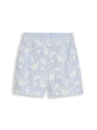 Denim Tom Tailor - Popeline Short mit Stickerei mid blue white application - Gr. - XS