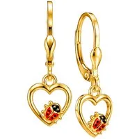 Limana Paar Creolen goldene Marienkäfer Mädchen Ohrringe Kinder Herz 925 Silber vergoldet (inkl. Dose Silberschmuck Echtschmuck Schmuck Geschenk für Geburtstag), Einschulung Schulanfang Nikolaus Kommunion Weihnachten Ostern
