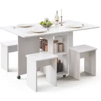 Mondeer Essgruppe Esstisch mit 4 Hockern, Platzsparend, 3-in-1-Funktion, Rollbar & Stabil 120x80 cm