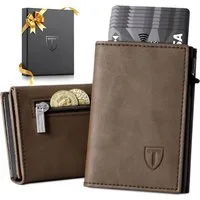 TEEHON Geldbörse Geldbeutel Herren, Slim Wallet RFID Schutz Leder Magnetisch (Portmonee Herren, Wallets for Men Kartenetui Klein, 8 Fächer), für Kreditkarten Münzfach, Ausweisfenster – Braun (Minimalistisch)