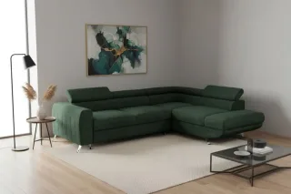 Ecksofa mit Schlaffunktion MARIOS Sofa Stoff Dunbar Flaschengrün Ottomane Rechts