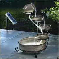 esotec Gartenbrunnen Solar Kaskadenbrunnen Pisa aus Keramik, Akku + LED-Licht H=55cm 101300, (Komplettset)