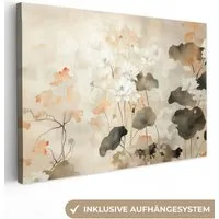 OneMillionCanvasses® Leinwandbild Blumen - Japandi - Wabi sabi, Fotodruck (1 St), Wandbild, Deko Schlafzimmer Wohnzimmer Flur 20x20 cm