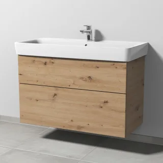 Sanipa 3way Waschtischunterbau zu Geberit Renova Plan Waschtisch mit 2 Auszügen, Eiche Natural-Touch SM88185