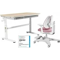 HOKO Kinderschreibtisch höhenverstellbar für Kinderzimmer (Tisch-Stuhl-Set, vielseitig verstellbarer Kinderstuhl, 80x40 cm neigbarer Tischplatte), 120x60 cm Tisch, für Kinder ab 6 Jahren, Holzoptik-Rosa, CELIN & ANKE