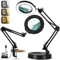 ibettertec LED Leselampe 10X LED Lupenleuchte Klemmbar Arbeitsplatzlampe Lupe mit Ständer, 2800-6500K, für Arbeit, Lesen,Nähen,Basteln,Senioren, Kaltweiß & Warmweiß, 3 Farbmodi,10 Helligkeitsstufen