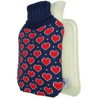 Axion Wärmflasche mit Bezug, 33 x 20 cm, ca. 2 Ltr., Wärmflaschen, blau mit roten Herzen, 100% Naturkautschuk, Weihnachtsgeschenk
