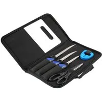 MIKADO Total Fishing Filetiermesser SET mit 3 Messern, Schere, Messerschärfer, Brett und Tasche, Hochwertiges Edelstahl Filetiermesser