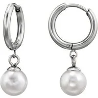 BUNGSA Creolen-Set Creolen mit Perlen-Anhänger Edelstahl Damen Silber (1 Paar (2 Stück), 2-tlg), Ohrschmuck Ohrringe